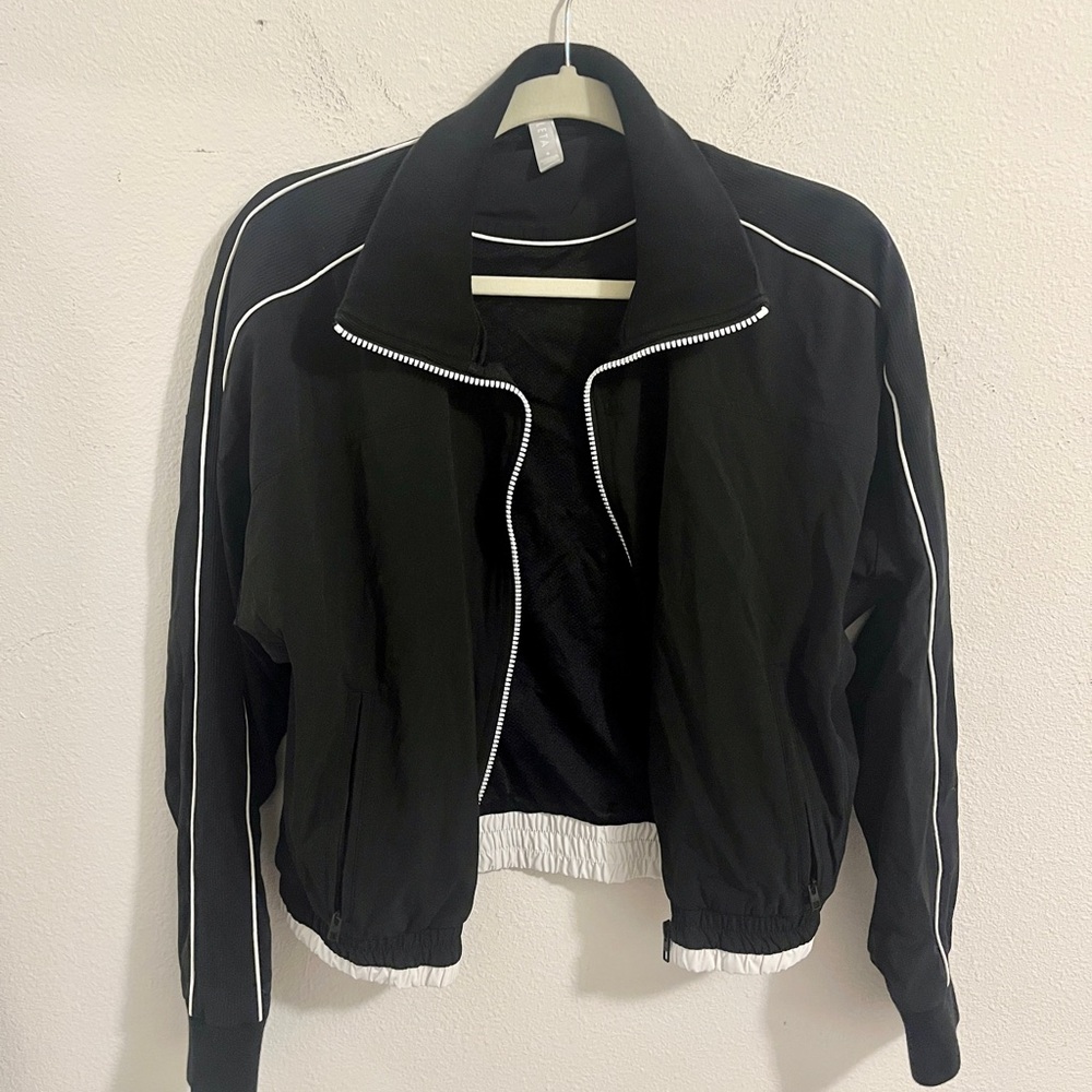 Athleta Black and White Brooklyn Track Jacket